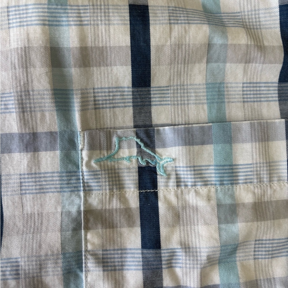 Tommy Bahama Light Blue and White Stripped Long Sleeve button down Shirt - Picture 3 of 6